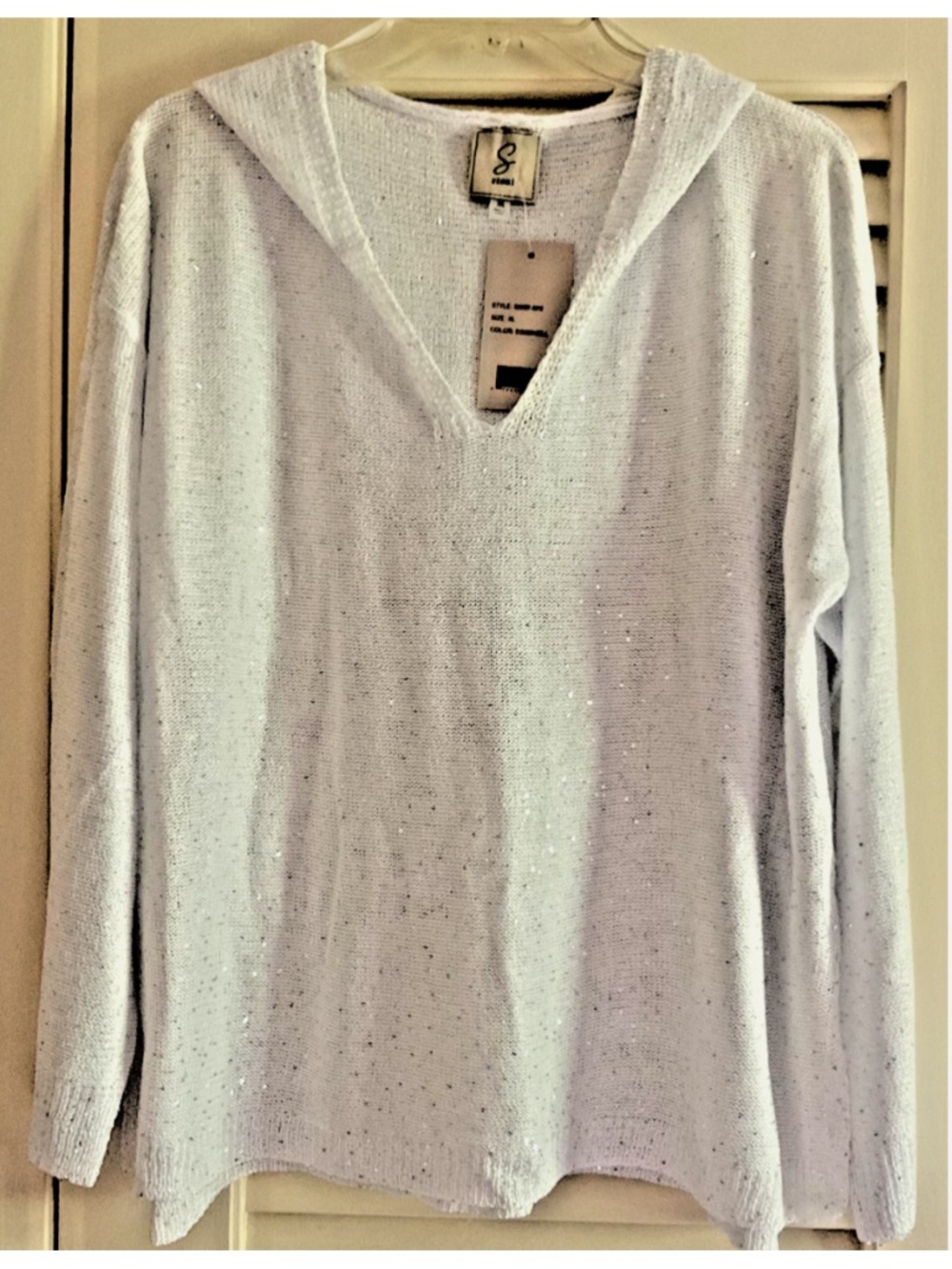 NWT White Micro Sequins Long sleeve Lightweight Beach woman Hoodie Size US XL